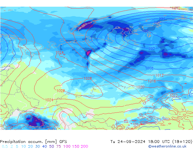 Precipitation accum. GFS Tu 24.09.2024 18 UTC