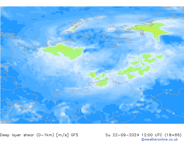 Deep layer shear (0-1km) GFS dom 22.09.2024 12 UTC