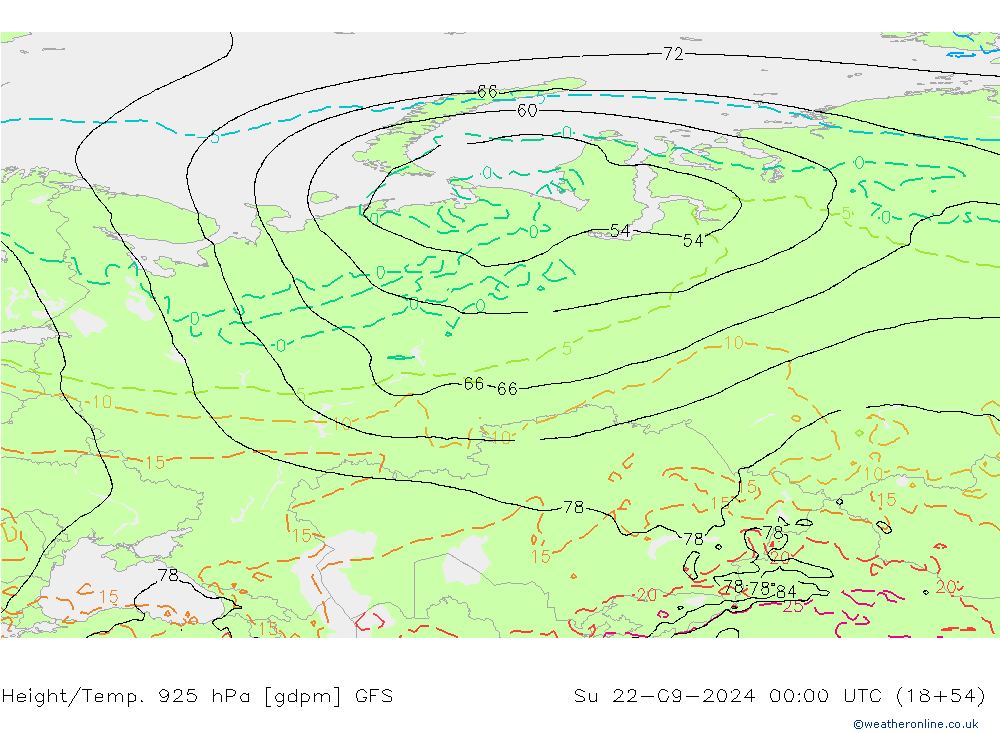 Hoogte/Temp. 925 hPa GFS zo 22.09.2024 00 UTC