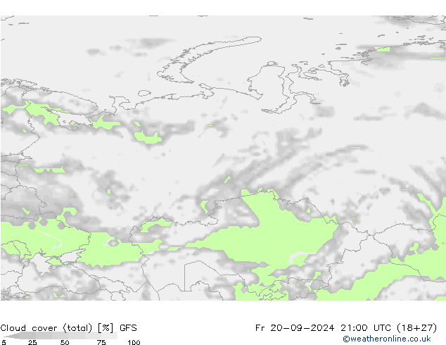 Cloud cover (total) GFS Fr 20.09.2024 21 UTC