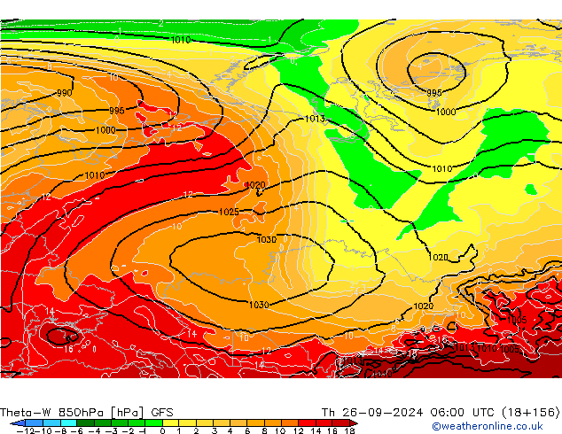 Theta-W 850hPa GFS czw. 26.09.2024 06 UTC