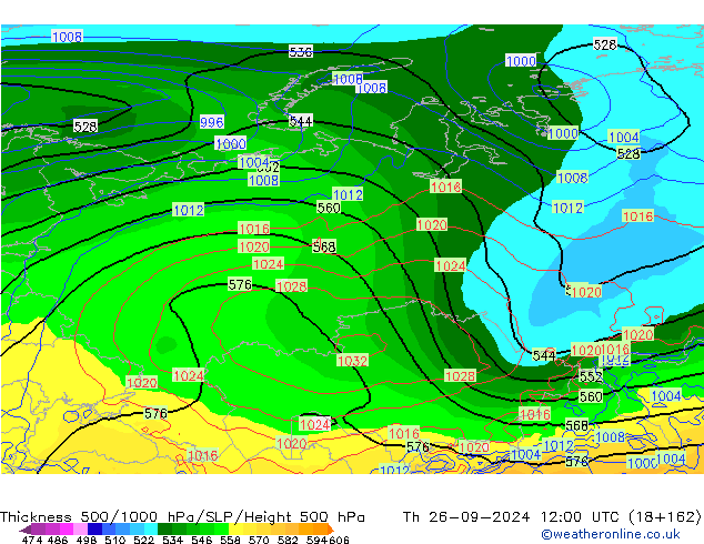 500-1000 hPa Kalınlığı GFS Per 26.09.2024 12 UTC