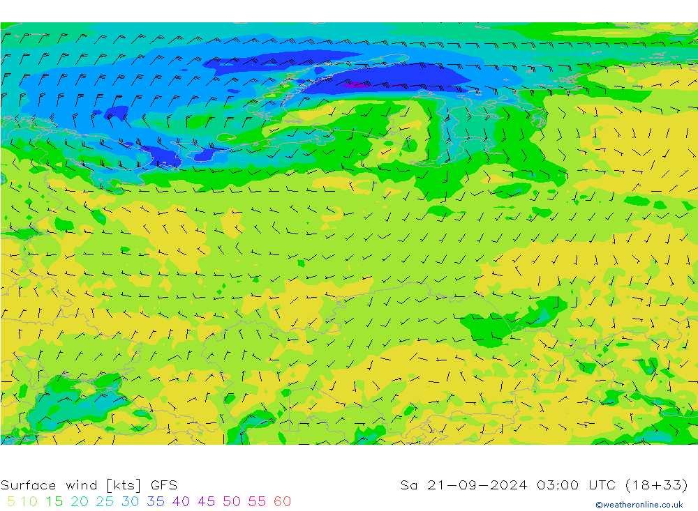 Vento 10 m GFS sab 21.09.2024 03 UTC