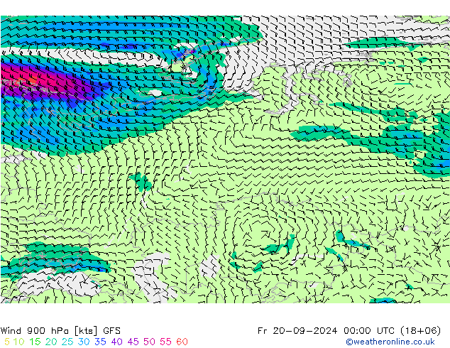 Vento 900 hPa GFS ven 20.09.2024 00 UTC