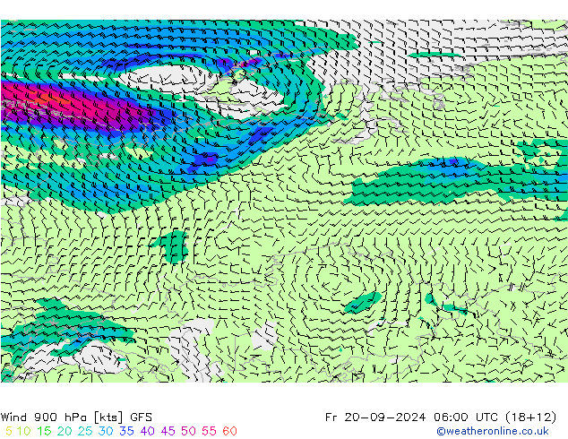 Vento 900 hPa GFS ven 20.09.2024 06 UTC