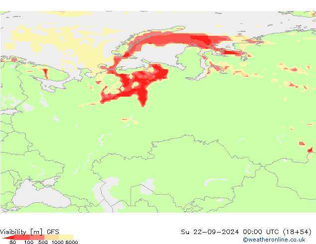 Dohlednost GFS Ne 22.09.2024 00 UTC