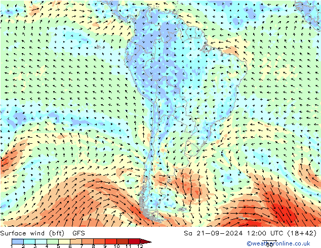  10 m (bft) GFS  21.09.2024 12 UTC