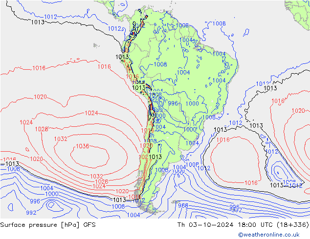 Surface pressure GFS Th 03.10.2024 18 UTC