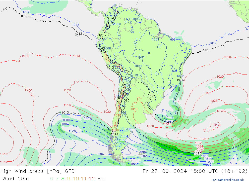 High wind areas GFS Fr 27.09.2024 18 UTC