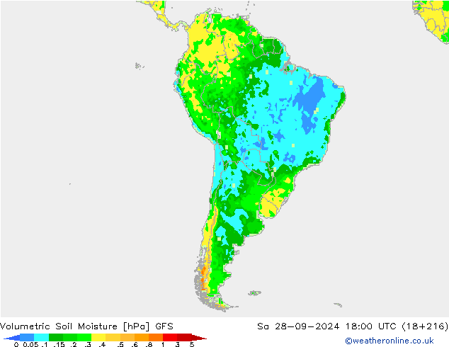 Volumetric Soil Moisture GFS Sáb 28.09.2024 18 UTC