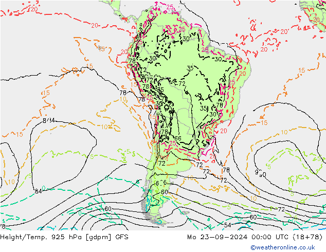 Height/Temp. 925 hPa GFS  23.09.2024 00 UTC