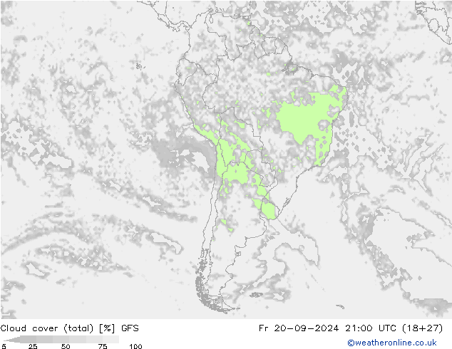 Nubi (totali) GFS ven 20.09.2024 21 UTC