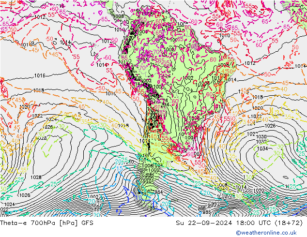 Theta-e 700hPa GFS  22.09.2024 18 UTC