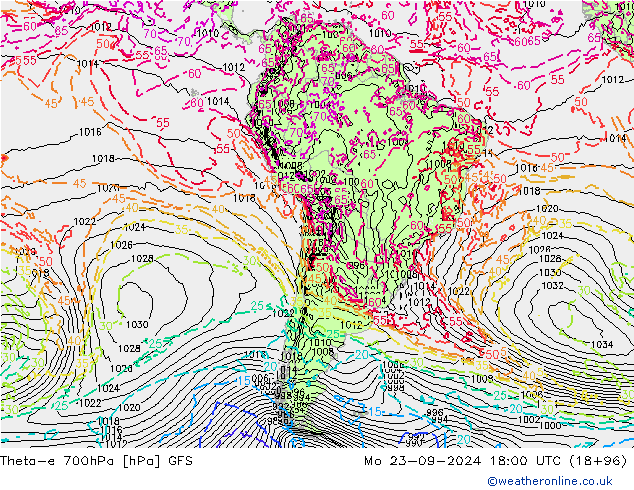 Theta-e 700hPa GFS  23.09.2024 18 UTC