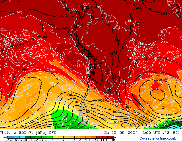 Theta-W 850hPa GFS dim 22.09.2024 12 UTC