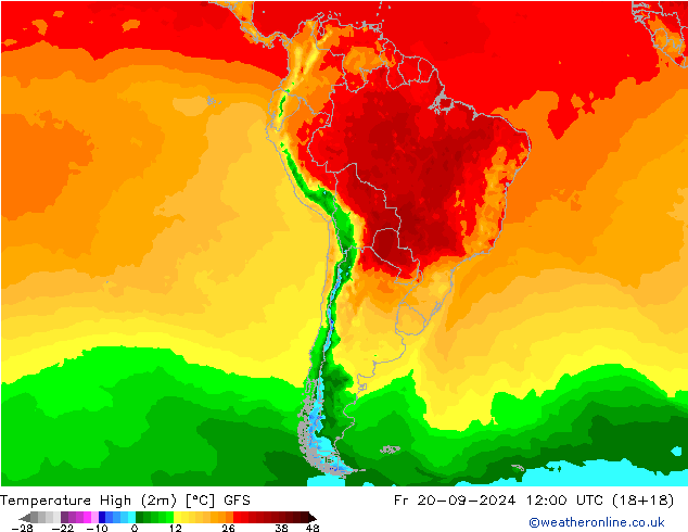 Temperature High (2m) GFS Fr 20.09.2024 12 UTC