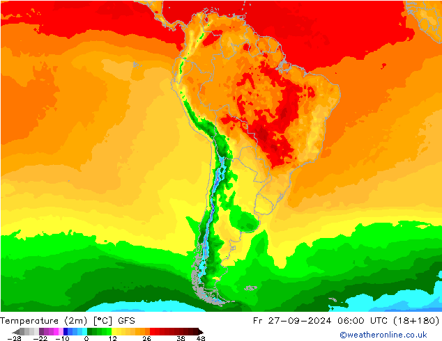 Temperature (2m) GFS Fr 27.09.2024 06 UTC