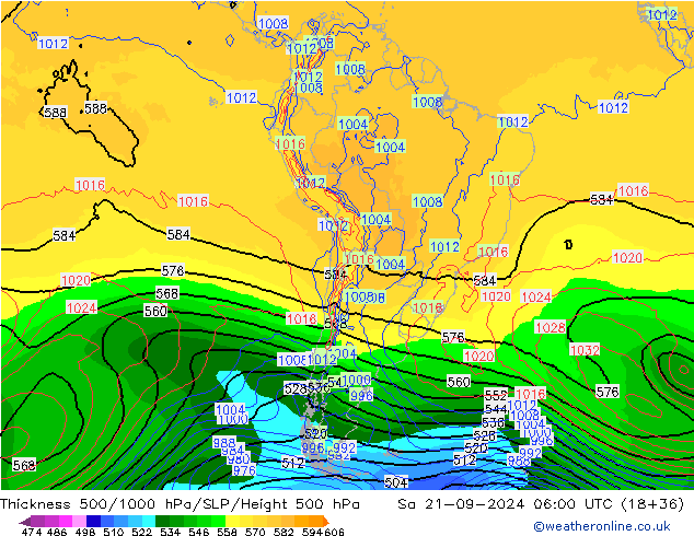 500-1000 hPa Kalınlığı GFS Cts 21.09.2024 06 UTC