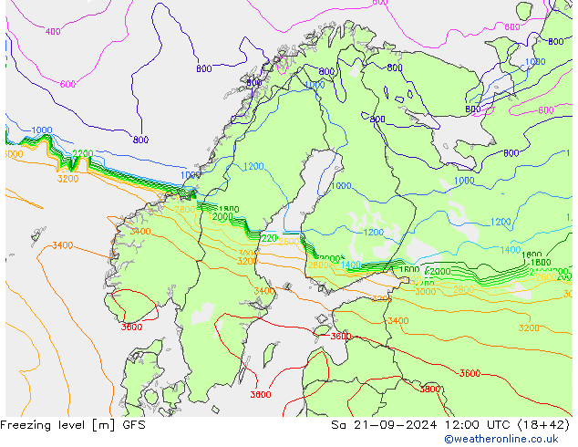 Freezing level GFS So 21.09.2024 12 UTC