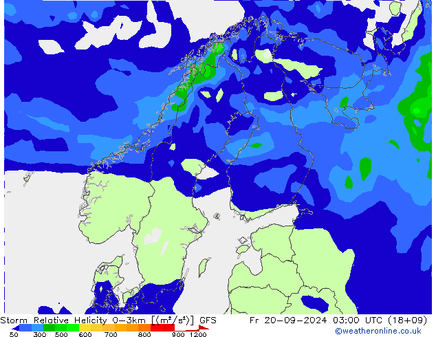 Storm Relative Helicity GFS Fr 20.09.2024 03 UTC