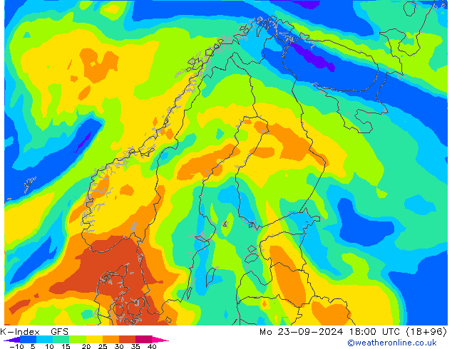 K-Index GFS пн 23.09.2024 18 UTC