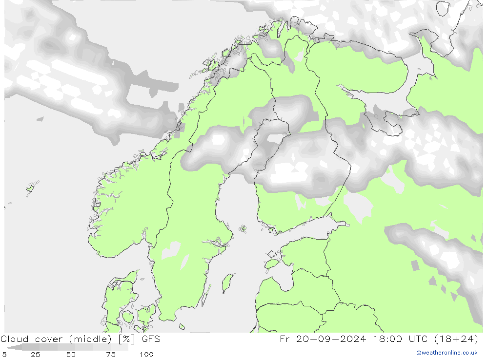 Cloud cover (middle) GFS Fr 20.09.2024 18 UTC