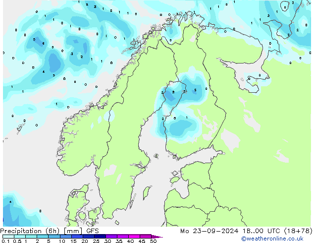 Precipitation (6h) GFS Mo 23.09.2024 00 UTC