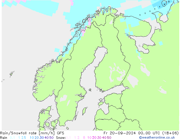 Rain/Snowfall rate GFS ven 20.09.2024 00 UTC