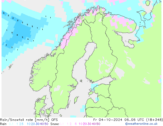 Rain/Snowfall rate GFS Pá 04.10.2024 06 UTC