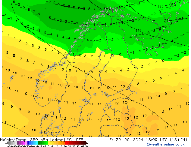 Z500/Rain (+SLP)/Z850 GFS ven 20.09.2024 18 UTC