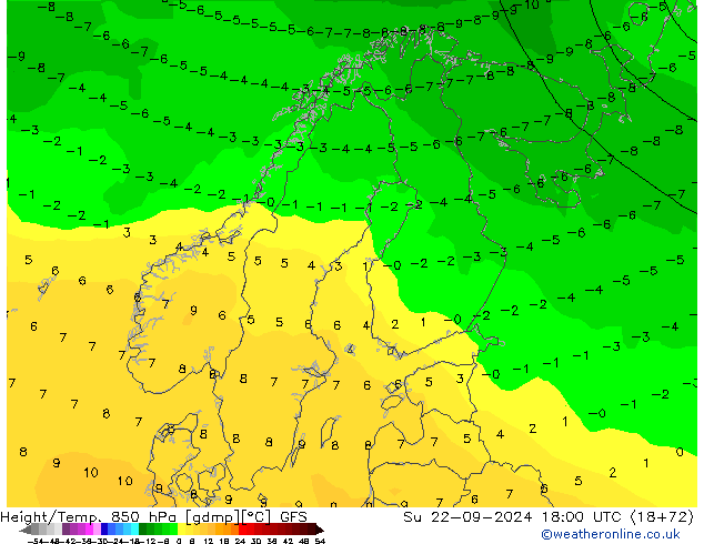 Height/Temp. 850 hPa GFS Su 22.09.2024 18 UTC