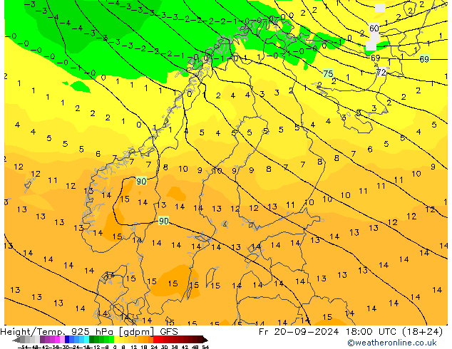 Height/Temp. 925 hPa GFS Fr 20.09.2024 18 UTC