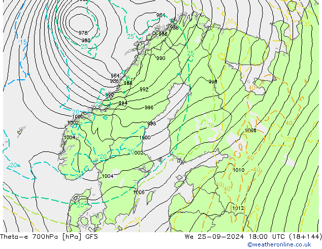 Theta-e 700hPa GFS Çar 25.09.2024 18 UTC