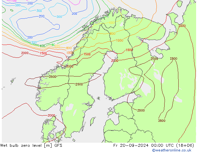 Wet bulb zero level GFS Fr 20.09.2024 00 UTC