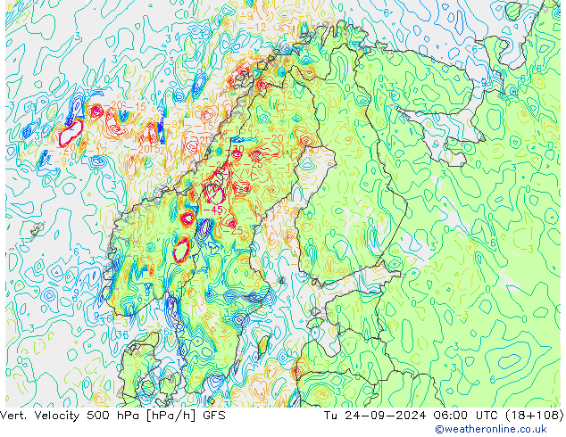 500 hPa Dikey Hız GFS Sa 24.09.2024 06 UTC