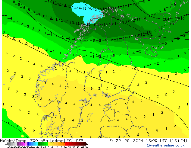 Géop./Temp. 700 hPa GFS ven 20.09.2024 18 UTC