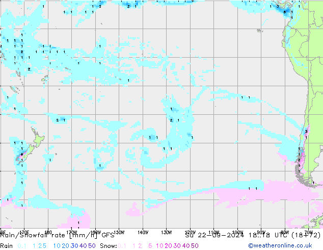 Rain/Snowfall rate GFS Su 22.09.2024 18 UTC