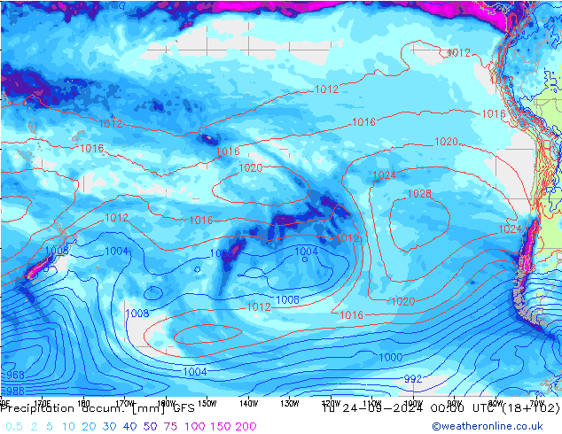 Precipitation accum. GFS wto. 24.09.2024 00 UTC