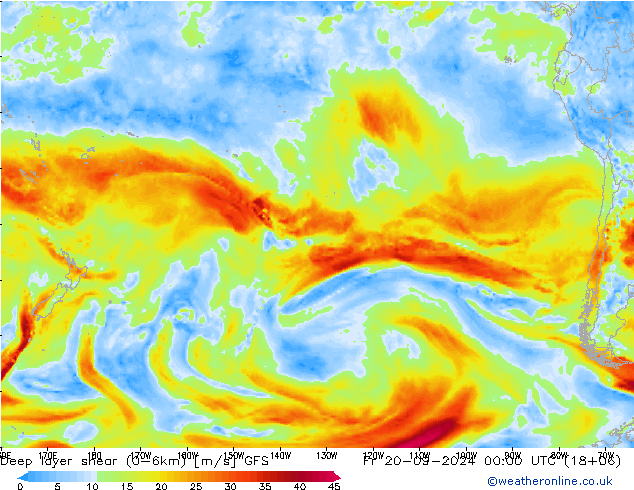 Deep layer shear (0-6km) GFS Fr 20.09.2024 00 UTC