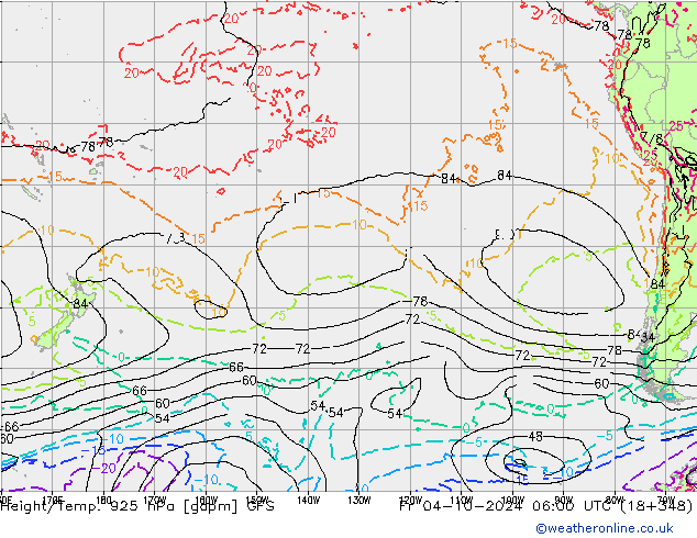 Hoogte/Temp. 925 hPa GFS vr 04.10.2024 06 UTC