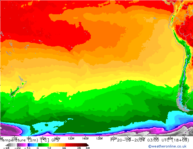 Temperature (2m) GFS Fr 20.09.2024 03 UTC