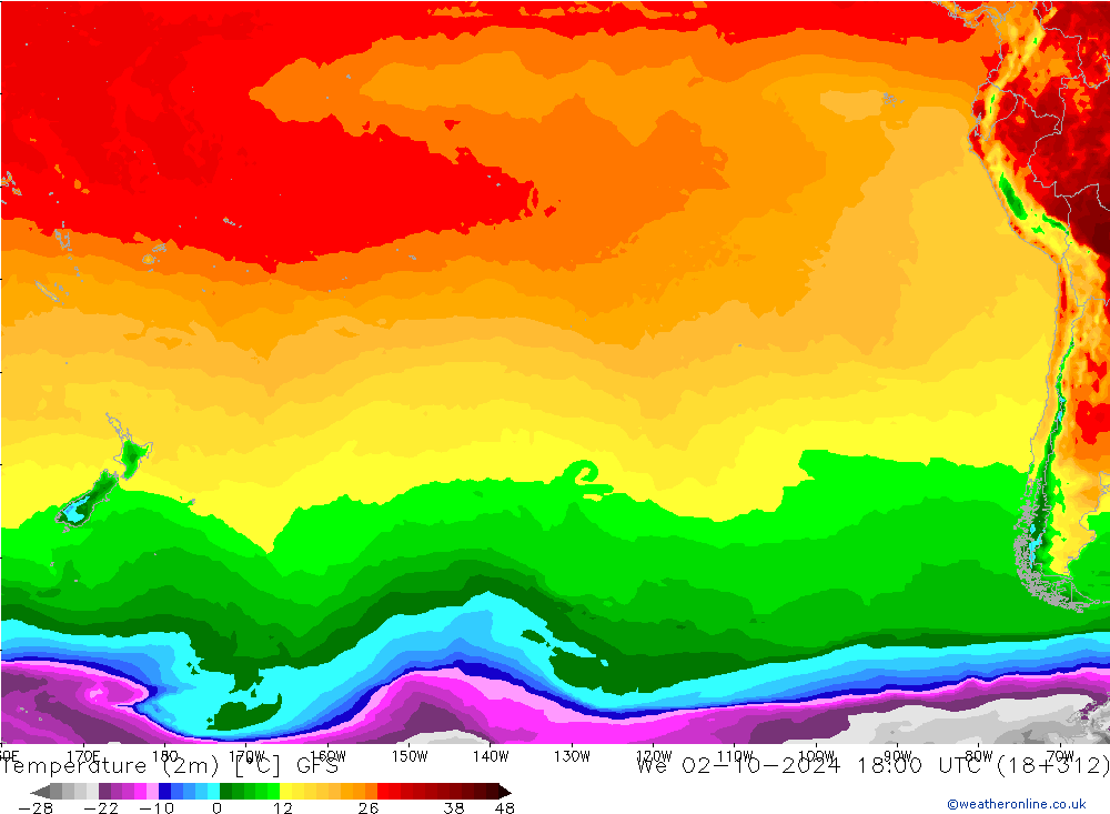 Sıcaklık Haritası (2m) GFS Çar 02.10.2024 18 UTC