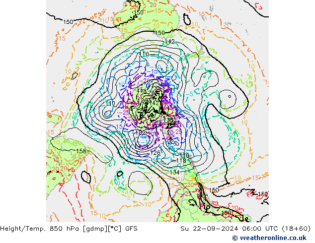 Height/Temp. 850 гПа GFS Вс 22.09.2024 06 UTC