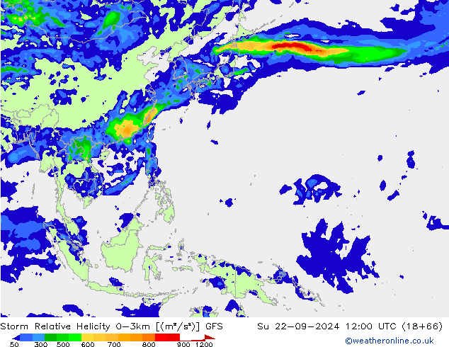 Storm Relative Helicity GFS dom 22.09.2024 12 UTC