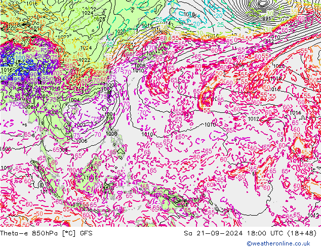 Theta-e 850hPa GFS Sa 21.09.2024 18 UTC