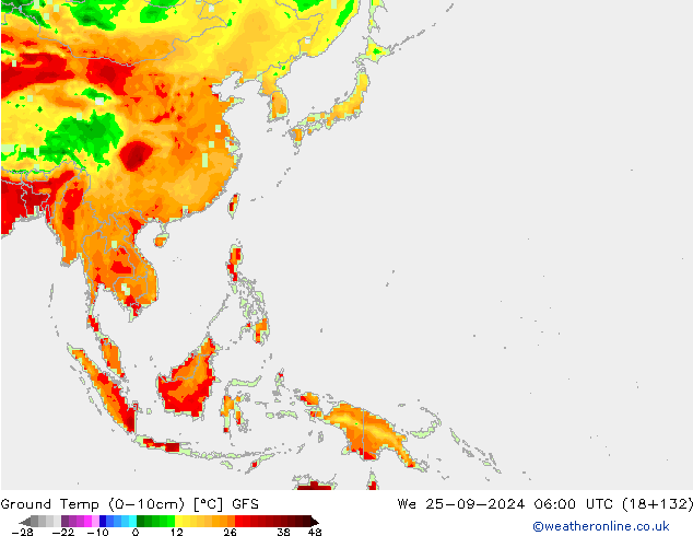 temp. mín./solo (0-10cm) GFS Qua 25.09.2024 06 UTC