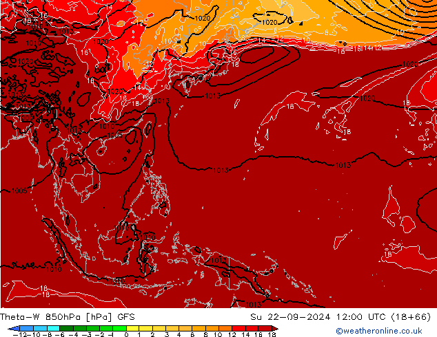 Theta-W 850hPa GFS dom 22.09.2024 12 UTC