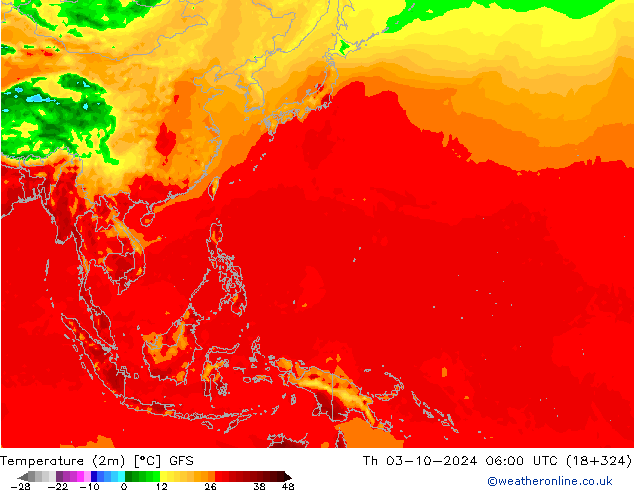 Sıcaklık Haritası (2m) GFS Per 03.10.2024 06 UTC