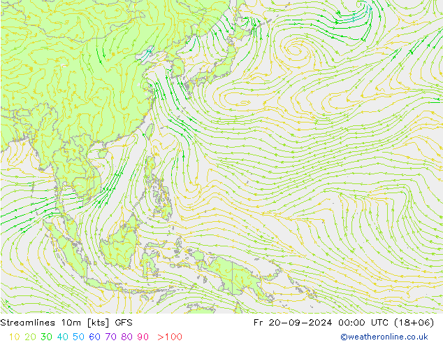 Linia prądu 10m GFS pt. 20.09.2024 00 UTC