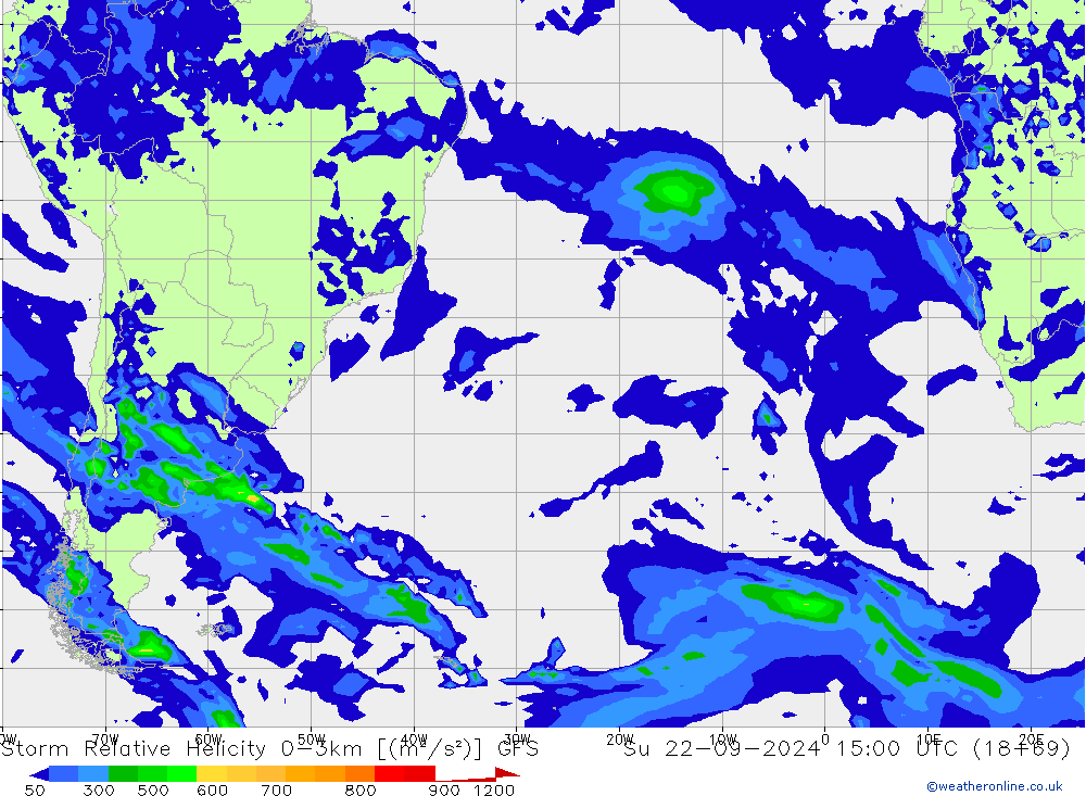 Storm Relative Helicity GFS Su 22.09.2024 15 UTC